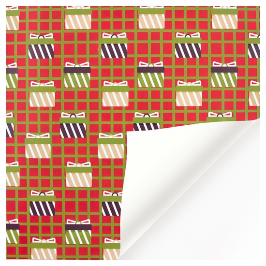 Image de Emballage Cadeau en Papier au Style Noël Rouge & Vert Forme Boîtes de cadeau Noël 70cm x 50cm 6 Pièces