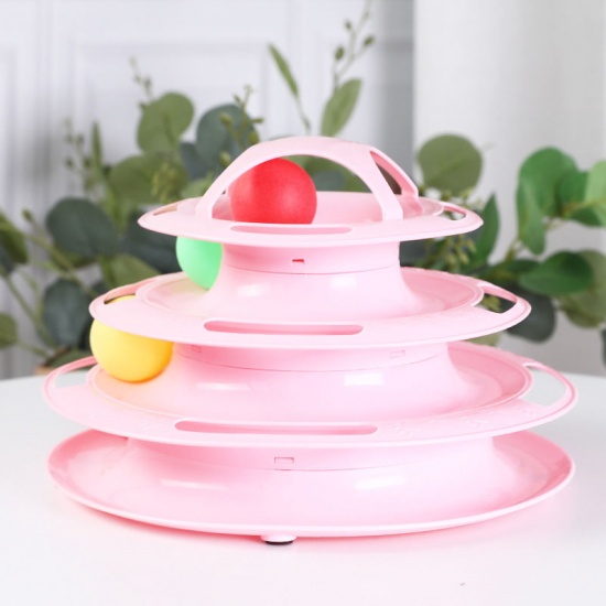 Immagine di Pink - 2# Plastic Four-Layer Tower Cat Turntable Track Ball Funny Interactive Toy 12x24x16.5cm, 1 Piece