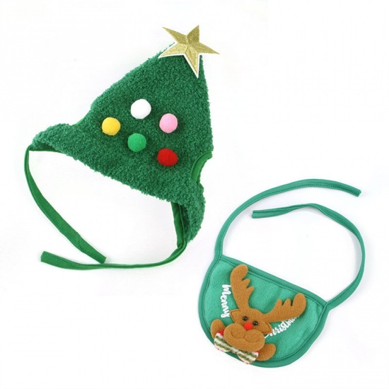 緑-Mクリスマストナカイポリエステル猫犬の帽子ペットよだれかけスカーフペット服、1セット の画像