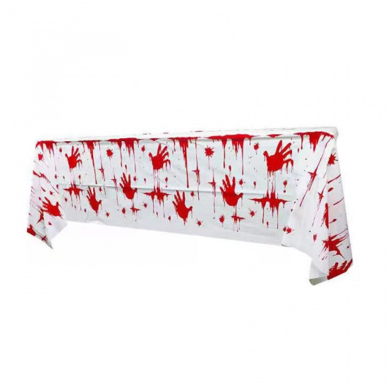 Picture of Paper Halloween Tablecloth Table Cover White & Red Rectangle Handprint 180cm x 108cm, 1 PCs