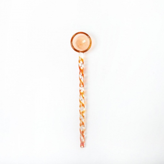 Immagine di Orange - 2# High Temperature Resistance Borosilicate Glass Cute Colorful Mixing Spoon Flatware Cutlery Tableware 17.2x3.1cm, 1 Piece