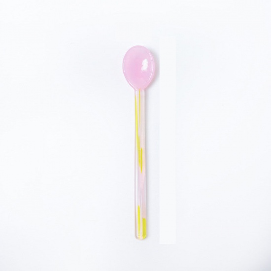 Immagine di Light Pink - 15# High Temperature Resistance Borosilicate Glass Cute Colorful Mixing Spoon Flatware Cutlery Tableware 15.2x2.4cm, 1 Piece
