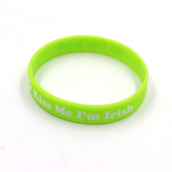 Immagine di Light Green - 6# Saint Patrick's Day Products Clover Silicone Bracelet Gift 20.2cm long, 1 Piece