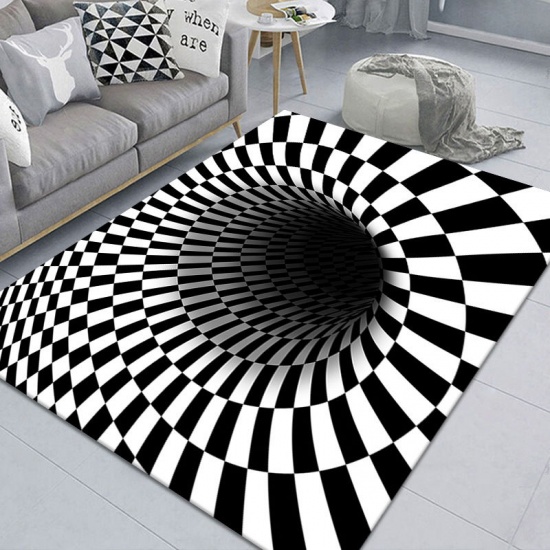Picture of White & Black - 40x60cm 1# 3D Optical Illusion Grid Vortex Printed Polyester Rectangle Carpet Area Rug Home Textile Decoration, 1 Piece