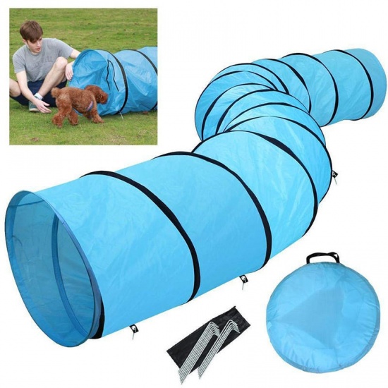Immagine di Blue - 60x60x525cm Oxford Fabric Dogs And Cats Tunnel Interactive Pet Toy Collapsible Durable Portable Tear-Resistant Keep Your Pets Stimulated Active And Happy, 1 Piece