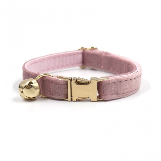 Immagine di Pink - S 1# Velvet Adjustable Dog Collar With Golden Buckle Bell Pet Supplies, 1 Piece