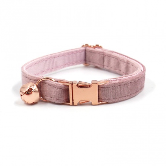 Immagine di Pink - L 2# Velvet Adjustable Dog Collar With Rose Gold Buckle Bell Pet Supplies, 1 Piece