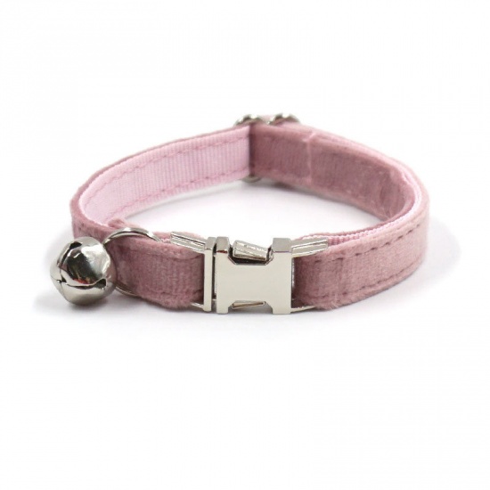 Immagine di Pink - L 3# Velvet Adjustable Dog Collar With Silvery Buckle Bell Pet Supplies, 1 Piece