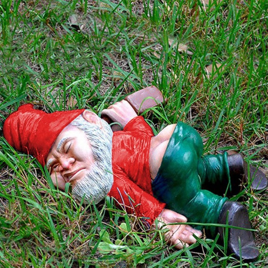 Immagine di Red - 5# Christmas Clownish Drunk Dwarf Resin Craft Landscape Garden Courtyard Decoration 18x13x6cm, 1 Piece