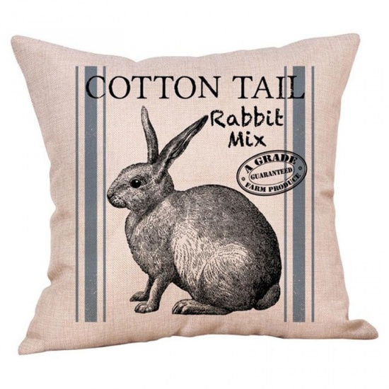 Picture of Beige - 8# Easter Rabbit Pattern Flax Square Pillowcase Home Textile Decoration 45x45cm, 1 Piece