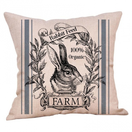 Immagine di Beige - 9# Easter Rabbit Pattern Flax Square Pillowcase Home Textile Decoration 45x45cm, 1 Piece