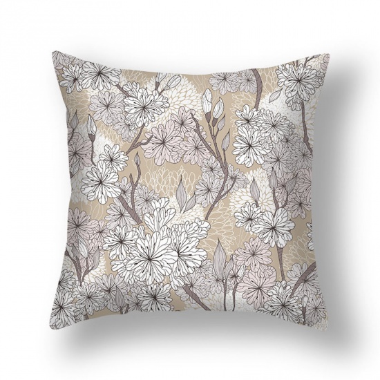 Immagine di Khaki - 1# Easter Flower Pattern Short Plush Velvet Square Pillowcase Home Textile Decoration 45x45cm, 1 Piece