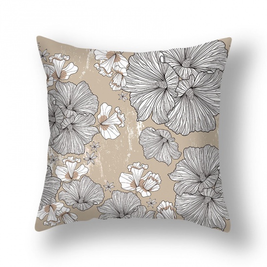 Immagine di Khaki - 2# Easter Flower Pattern Short Plush Velvet Square Pillowcase Home Textile Decoration 45x45cm, 1 Piece