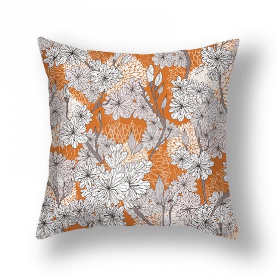 Imagen de Orange - 5# Easter Flower Pattern Short Plush Velvet Square Pillowcase Home Textile Decoration 45x45cm, 1 Piece