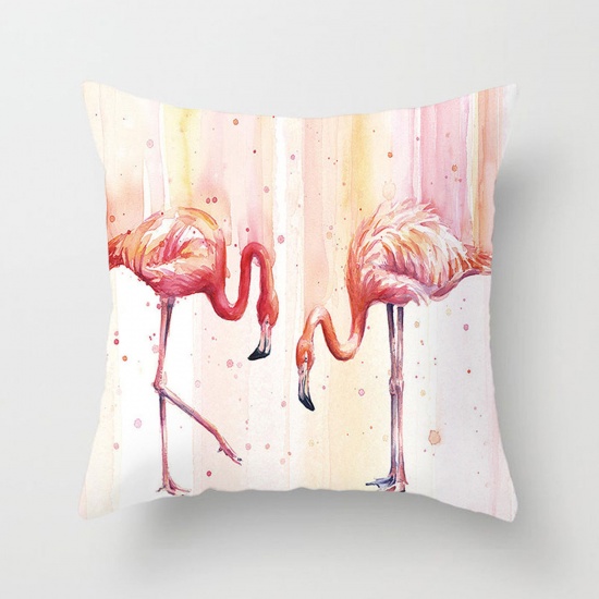 Immagine di Orange Pink - 16# Flamingo Printed Peach Skin Fabric Square Pillowcase Home Textile 45x45cm, 1 Piece