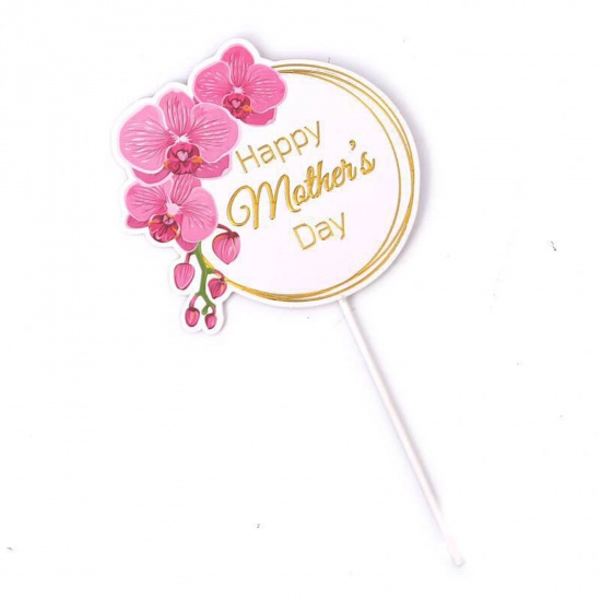 Picture of Pink - 2# Paper Flower Mother's Day Cake Picks Toppers Baking DIY Decoration 17x11cm, 1 Piece