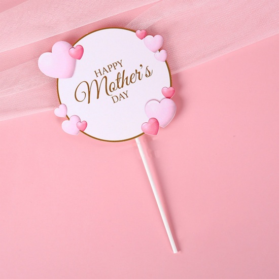 Picture of Pink - 5# Paper Cute Flower Mother's Day Cake Picks Toppers Baking DIY Decoration 9.3x17.7cm, 1 Piece