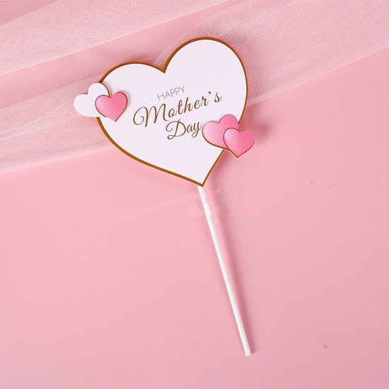 Picture of Pink - 7# Paper Cute Flower Mother's Day Cake Picks Toppers Baking DIY Decoration 9.2x17cm, 1 Piece
