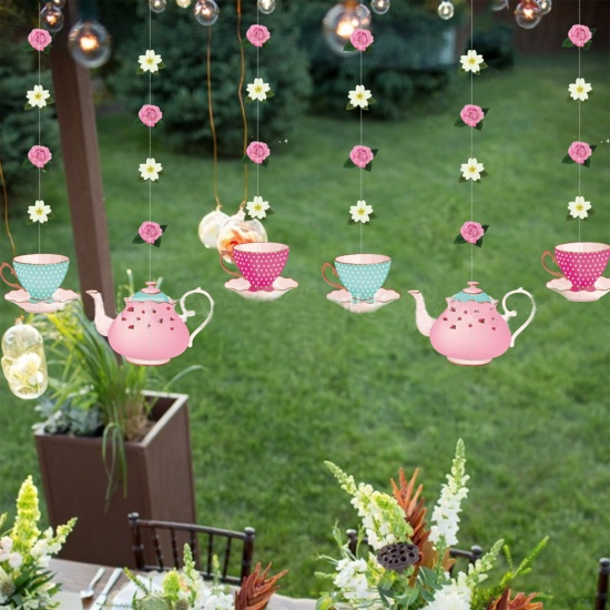 Изображение Multicolor - Paper Tea Party Mother's Day DIY Crafts Hanging Decoration 120cm long, 1 Set（3 PCs/Set）