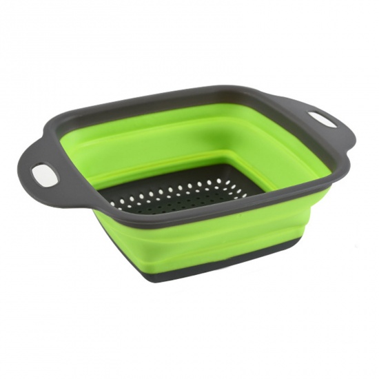 Immagine di Green - 4# PP Square Foldable Water Filter Basket For Storage Washing Fruit Vegetable 24x12x7.5cm, 1 Piece