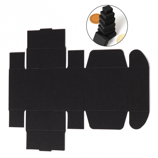 Picture of Paper Jewelry Gift Packing & Shipping Boxes Square Black 6.5cm x 6.5cm x 3cm , 10 PCs
