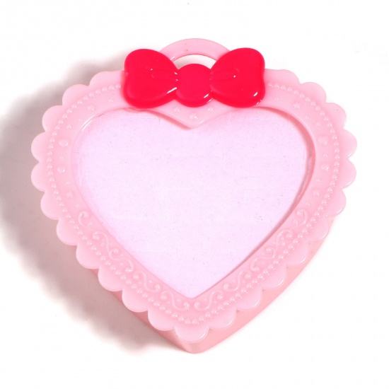 Picture of Plastic 12 Slots Ring Display Box Storage Containers Heart Pink 9.7cm x 9.6cm, 1 Piece
