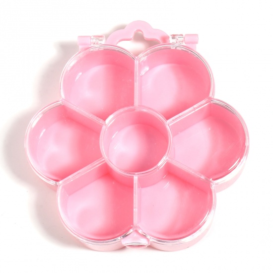 Picture of 7 Compartment Plastic Storage Containers With Handle Flower Pink 12.1cm x 11.1cm, 1 Piece