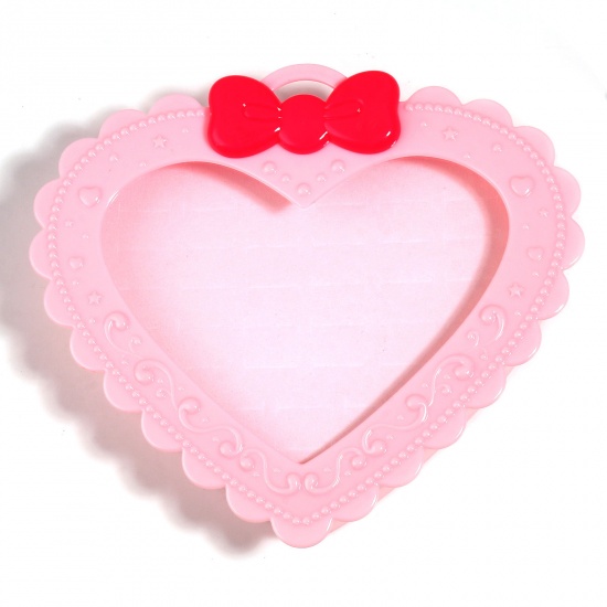 Picture of Plastic 36 Slots Ring Display Box Storage Containers Heart Pink 16.4cm x 14.7cm, 1 Piece
