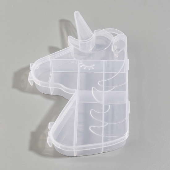 Picture of 9 Compartment Plastic Jewelry Storage Box Horse Animal Transparent Clear 16cm x 9.8cm, 1 Piece