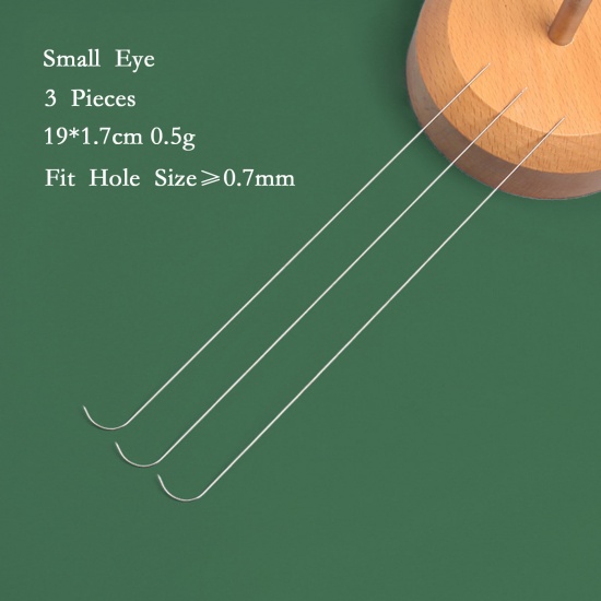 Image de Aiguilles Petit Oeil à Enfiler les Perles en Alliage de Fer Courbe Argent Mat 19cm x 1.7cm, 1 Kit ( 3 PCs/Kit)