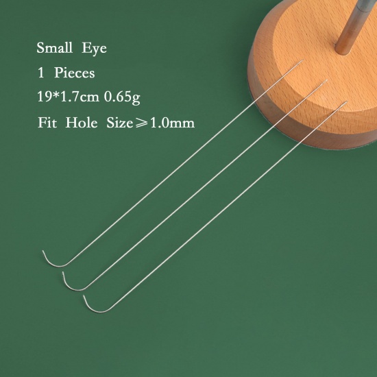 Image de Aiguilles Grand Oeil à Enfiler les Perles en Alliage de Fer Courbe Argent Mat 19cm x 1.7cm, 1 Kit ( 3 PCs/Kit)