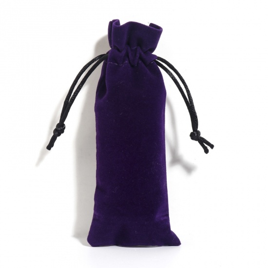 Picture of Velvet Drawstring Bags For Gift Jewelry Rectangle Purple (Usable Space: Approx 12.5x6cm) 15cm x 6cm, 5 PCs