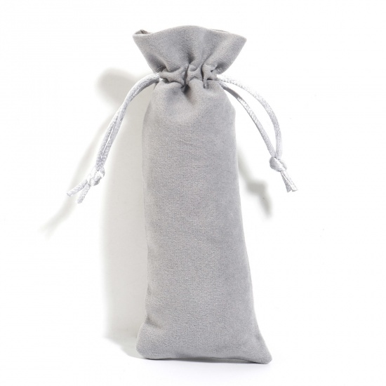 Picture of Velvet Drawstring Bags For Gift Jewelry Rectangle Gray (Usable Space: Approx 12.5x6cm) 15cm x 6cm, 5 PCs
