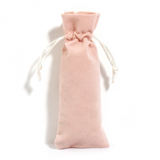 Picture of Velvet Drawstring Bags For Gift Jewelry Rectangle Champagne (Usable Space: Approx 12.5x6cm) 15cm x 6cm, 5 PCs