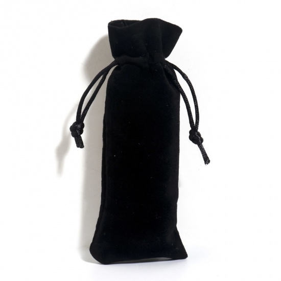 ベルベット 巾着袋 ドローストリングバッグ ギフト用ラッピング 巾着バッグ お誕生日 お祝い プレゼント 長方形 黒 （使用可能なスペース:約 12.5x6cm) 15cm x 6cm、 5 個 の画像