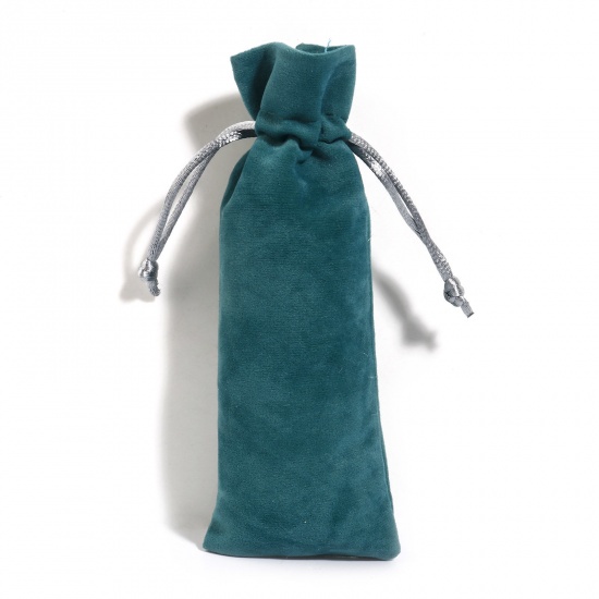 ベルベット 巾着袋 ドローストリングバッグ ギフト用ラッピング 巾着バッグ お誕生日 お祝い プレゼント 長方形 ピーコックグリーン （使用可能なスペース:約 12.5x6cm) 15cm x 6cm、 5 個 の画像