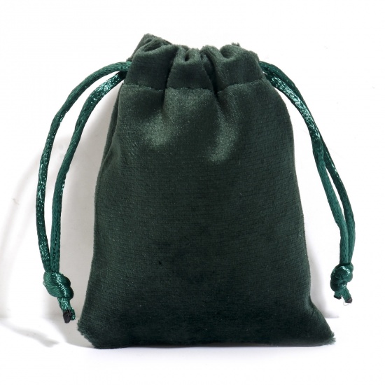 Imagen de Bolsa Cordón Pana de Rectángulo , Verde Oscuro 10.5x9cm 12cm x 9cm, 5 Unidades