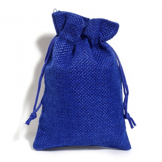 Picture of Polyester Imitation Linen Drawstring Bags For Gift Jewelry Rectangle Royal Blue (Usable Space: Approx 11.5x10cm) 14cm x 10cm, 10 PCs