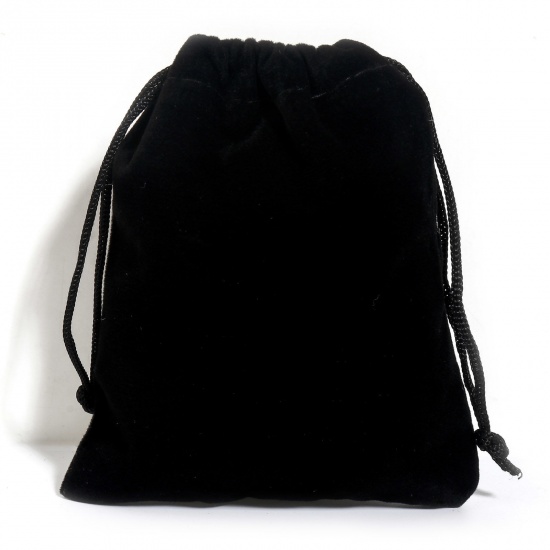 Picture of Velvet Drawstring Bags For Gift Jewelry Rectangle Black (Usable Space: Approx 11x10cm) 12cm x 10cm, 10 PCs