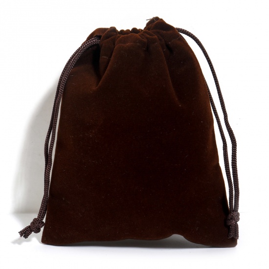 Picture of Velvet Drawstring Bags For Gift Jewelry Rectangle Coffee (Usable Space: Approx 11x10cm) 12cm x 10cm, 10 PCs