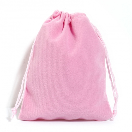 Picture of Velvet Drawstring Bags For Gift Jewelry Rectangle Pink (Usable Space: Approx 11x10cm) 12cm x 10cm, 10 PCs