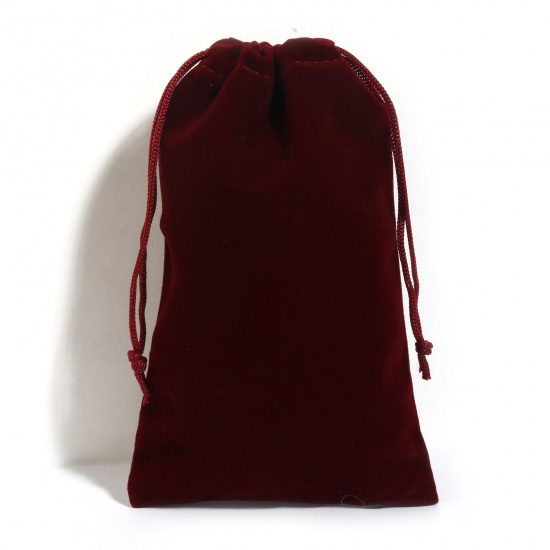 Picture of Velvet Drawstring Bags For Gift Jewelry Rectangle Wine Red (Usable Space: Approx 14.5x10cm) 16cm x 10cm, 5 PCs
