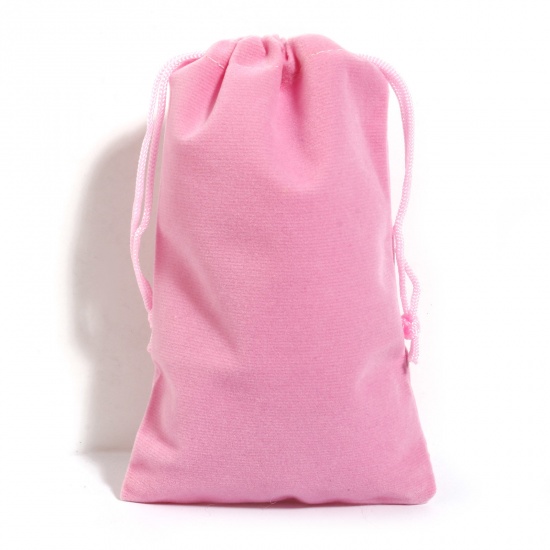 Picture of Velvet Drawstring Bags For Gift Jewelry Rectangle Pink (Usable Space: Approx 14.5x10cm) 16cm x 10cm, 5 PCs