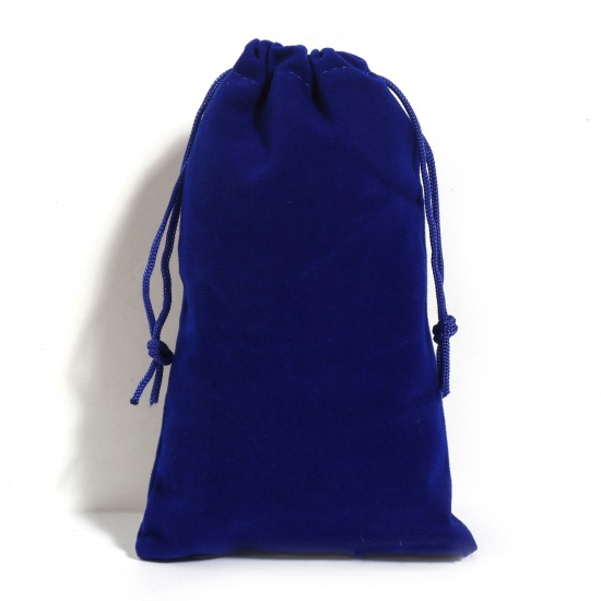 ベルベット 巾着袋 ドローストリングバッグ ギフト用ラッピング 巾着バッグ お誕生日 お祝い プレゼント 長方形 サファイア・ブルー （使用可能なスペース:約 14.5x10cm) 16cm x 10cm、 5 個 の画像