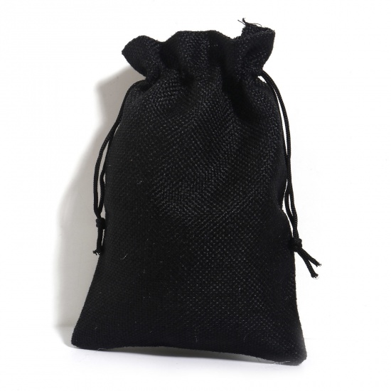 Picture of Polyester Imitation Linen Drawstring Bags For Gift Jewelry Rectangle Black (Usable Space: Approx 15.5x13cm) 18cm x 13cm, 5 PCs