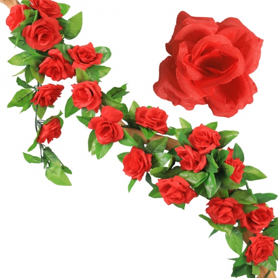 Picture of Red - Faux Silk Wedding Artificial Rose Flower Garlands Vines For Party Home Wall Garden Decoration 240cm, 1 Piece