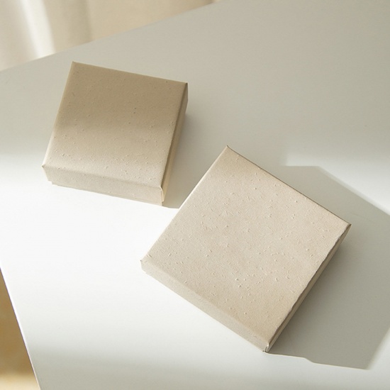 Picture of Paper Jewelry Gift Boxes Square Apricot Beige 9cm x 9cm x 3cm , 10 PCs