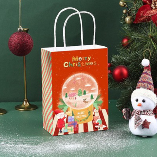 Picture of Paper Tote Bags Multicolor Rectangle Christmas Pattern 27cm x 21cm, 10 PCs
