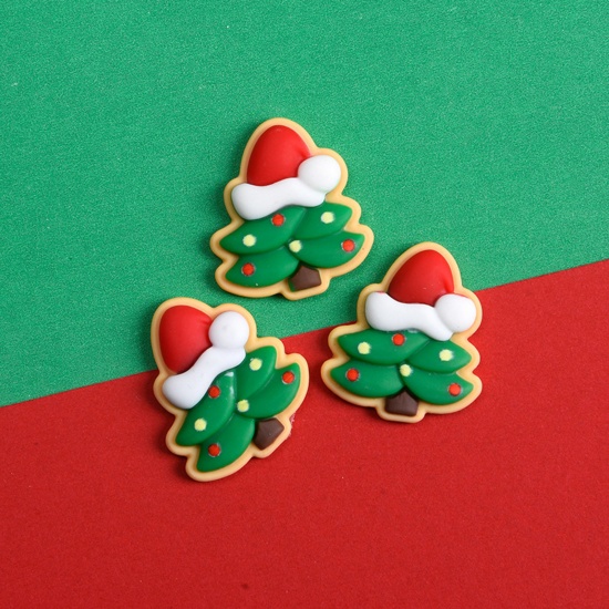 Immagine di Green - Resin Cartoon DIY Craft Embellishments Christmas Tree 2.4x2.2x0.5cm, 10 PCs