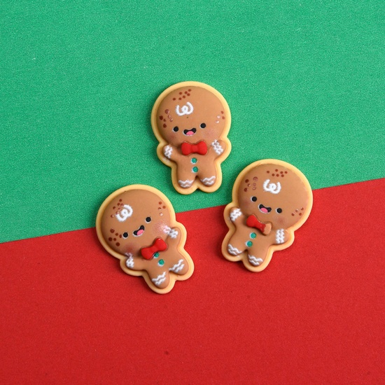 Immagine di Brown - Resin Cartoon DIY Craft Embellishments Christmas Ginger Bread Man 2.6x1.8x0.5cm, 10 PCs